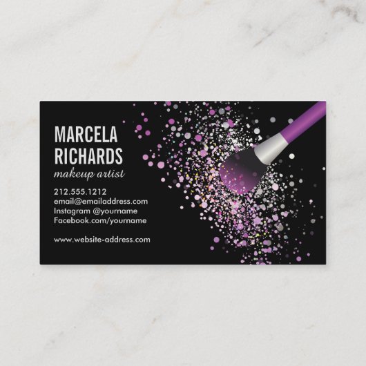 Paarse en Zilveren Blush Confetti Makeup Artist Visitekaartje (Achterkant)