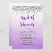 Paarse en zilveren Bridal Shower Invitation Kaart (Voorkant / Achterkant)