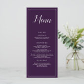 Paarse en zilveren bruiloft catering menu (Staand voorkant)