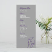 Paarse en zilveren Calla Lelies Receptie Menu (Staand voorkant)