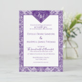 Paarse en zilveren Damask Shield Banner Monogram Kaart (Staand voorkant)