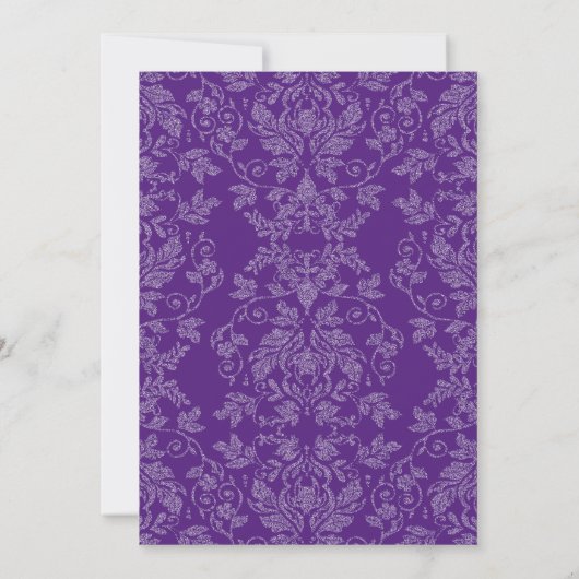 Paarse en zilveren Damask Shield Banner Monogram Kaart (Achterkant)