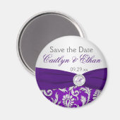 Paarse en Zilveren Damask Sla de Datummagneet op Magneet (Voorkant / Achterkant)