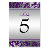 Paarse en Zilveren Damask Swirls Wedding Kaart (Achterkant)