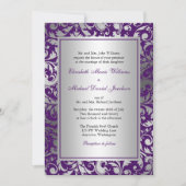 Paarse en Zilveren Damask Swirls Wedding Kaart (Voorkant)