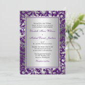 Paarse en Zilveren Damask Swirls Wedding Kaart (Staand voorkant)