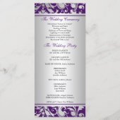 Paarse en zilveren Damask Swirls Wedding Program Programmakaart (Achterkant)