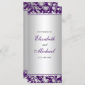 Paarse en zilveren Damask Swirls Wedding Program Programmakaart (Voorkant / Achterkant)