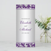Paarse en zilveren Damask Swirls Wedding Program Programmakaart (Staand voorkant)