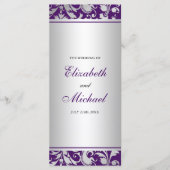 Paarse en zilveren Damask Swirls Wedding Program Programmakaart (Voorkant)