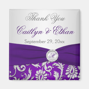 Paarse en Zilveren Damask Wedding Favor Magnet