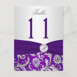 Paarse en Zilveren Damast Tafelnummer Kaart