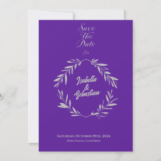 Paarse en zilveren diamant Save the Date Wedding Kaart (Voorkant)