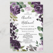 Paarse en zilveren Elegant Floral Wedding Programm (Voorkant / Achterkant)