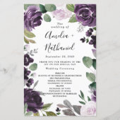 Paarse en zilveren Elegant Floral Wedding Programm (Voorkant)