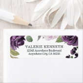 Paarse en zilveren Elegant Floral White Wedding Etiket (Insitu)