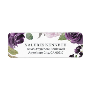 Paarse en zilveren Elegant Floral White Wedding Etiket