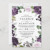 Paarse en zilveren Elegant Floral White Wedding Kaart (Voorkant)
