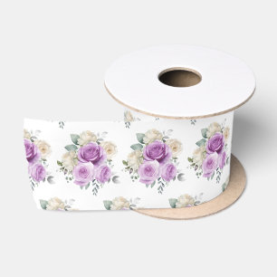 Paarse en zilveren elegante bloemen satijnen lint