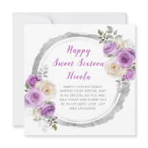 Paarse en zilveren elegante bloemen Sweet Sixteen