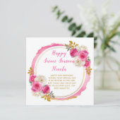 Paarse en zilveren elegante bloemen Sweet Sixteen Kaart (Staand voorkant)