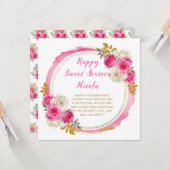 Paarse en zilveren elegante bloemen Sweet Sixteen Kaart (Voorkant / Achterkant in situ)