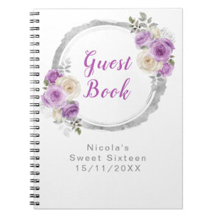 Paarse en zilveren elegante bloemen Sweet Sixteen Notitieboek