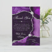 Paarse en zilveren Faux Glitter Agaat Sweet 16 Bedankkaart (Staand voorkant)