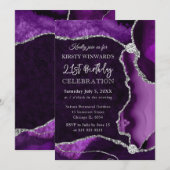 Paarse en zilveren faux Glitter Agate Birthday Kaart (Voorkant / Achterkant)