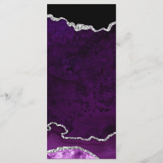 Paarse en zilveren faux Glitter Agate Wedding Menu (Achterkant)