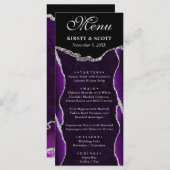 Paarse en zilveren faux Glitter Agate Wedding Menu (Voorkant / Achterkant)