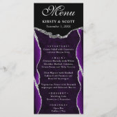 Paarse en zilveren faux Glitter Agate Wedding Menu (Voorkant)