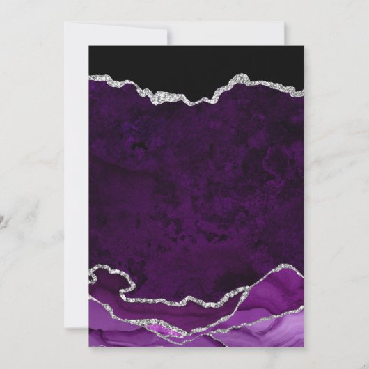 Paarse en zilveren faux Glitter Marble Agate Weddi Save The Date (Achterkant)