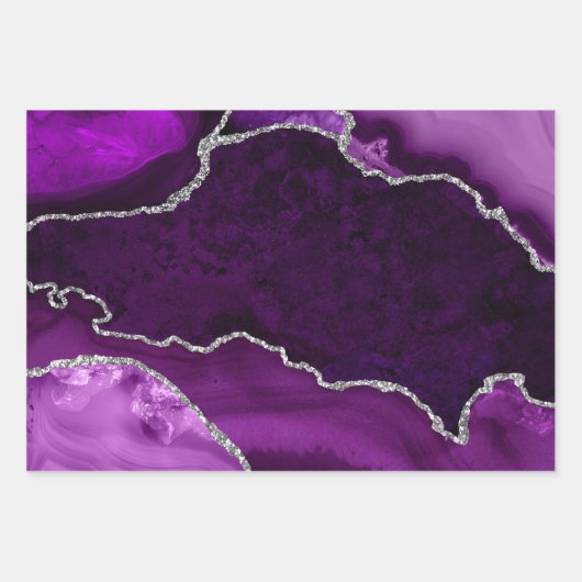 Paarse en zilveren faux-glitteragaat inpakpapier vel (Voorkant 2)