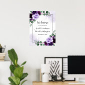 Paarse en zilveren Floral Boho Wedding Welcome Sig Poster (Thuiskantoor)