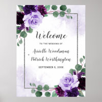 Paarse en zilveren Floral Boho Wedding Welcome Sig