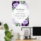 Paarse en zilveren Floral Boho Wedding Welcome Sig Poster (Thuiskantoor)