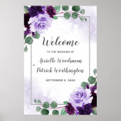 Paarse en zilveren Floral Boho Wedding Welcome Sig Poster (Voorkant)