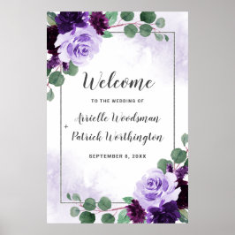 Paarse en zilveren Floral Boho Wedding Welcome Sig Poster