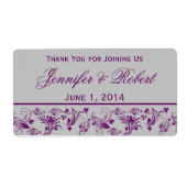 Paarse en Zilveren Floral Scroll Waterflesetiket Etiket (Voorkant)
