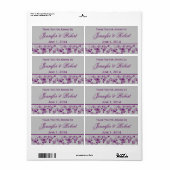 Paarse en Zilveren Floral Scroll Waterflesetiket Etiket (Full Sheet)