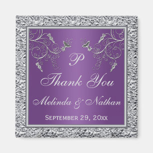 Paarse en zilveren Floral Wedding Favor Magnet