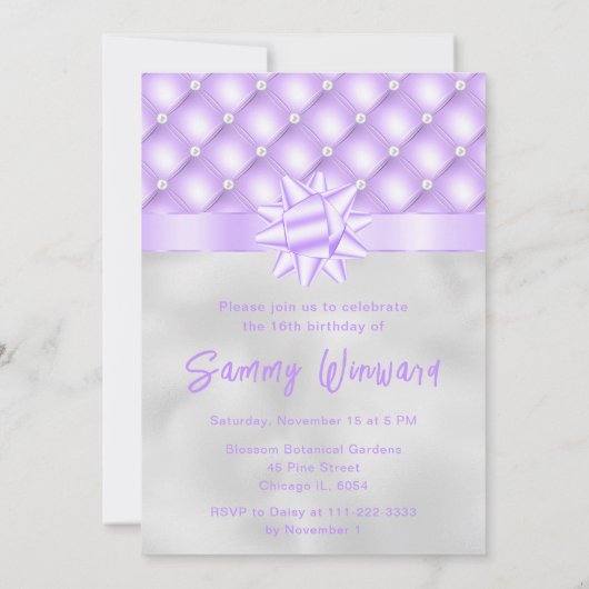Paarse en zilveren getufte parels Sweet Sixteen Kaart (Achterkant)