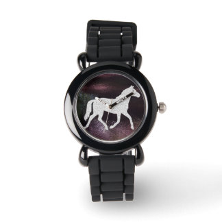  Paarse en zilveren Gitter Horse Watch Horloge