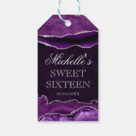 Paarse en zilveren glinsterende marmeren agaat Swe Cadeaulabel