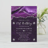 Paarse en zilveren Glitter Agaat 21e Verjaardag Kaart (Staand voorkant)