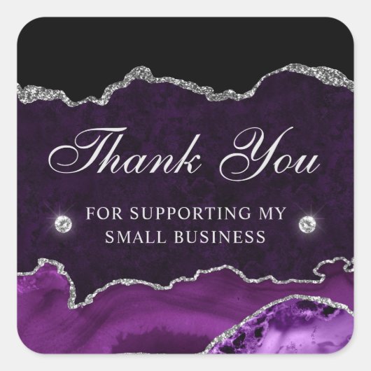 Paarse en zilveren Glitter Agaat Small Business Vierkante Sticker (Voorkant)