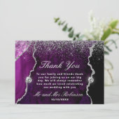 Paarse en zilveren glitter Agate Marble Wedding Bedankkaart (Staand voorkant)