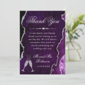 Paarse en zilveren glitter Agate & Marble Wedding Bedankkaart (Staand voorkant)