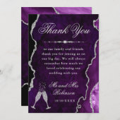 Paarse en zilveren glitter Agate & Marble Wedding Bedankkaart (Voorkant / Achterkant)